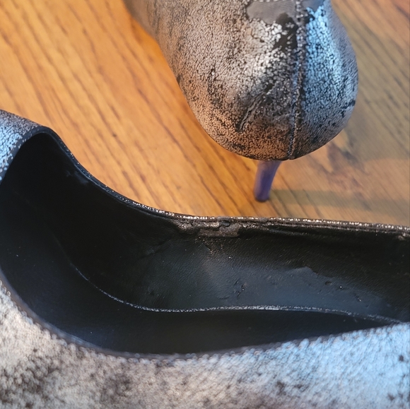 Aldo Black Cracked Genuine Leather Pointed Toe Blue Heels Shoes Stilletos - Picture 11 of 16